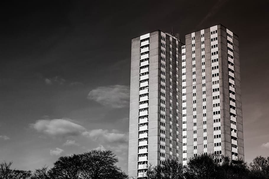 grayscale photo of building, grayscale photography of high-rise building HD wallpaper