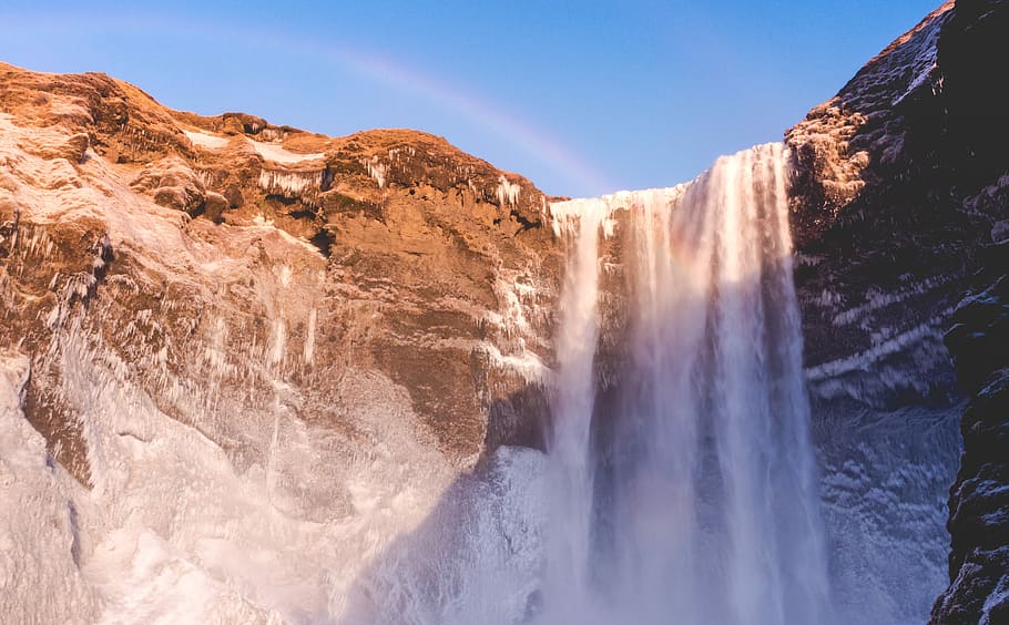 worms-eye view photography of water falls, waterfalls during daytime HD wallpaper
