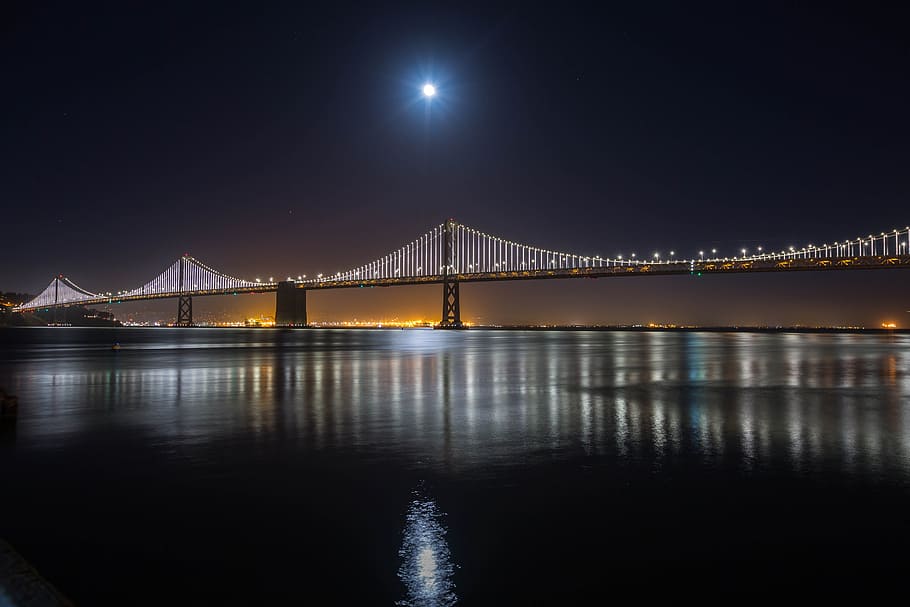 landmark, lights, night, water, architecture, bridge, illuminated HD wallpaper