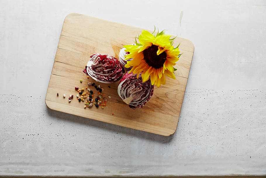 sunflower on chopping board, yellow and black sunflower, eat HD wallpaper