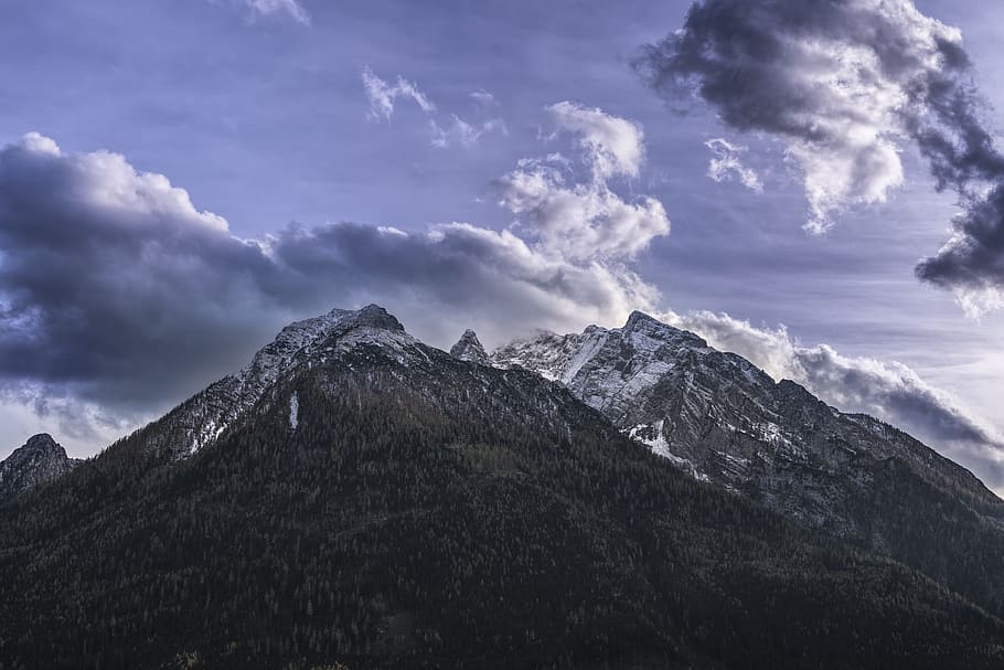 mountain, abendstimmung, clouds, alpine, bavaria, watzmann HD wallpaper