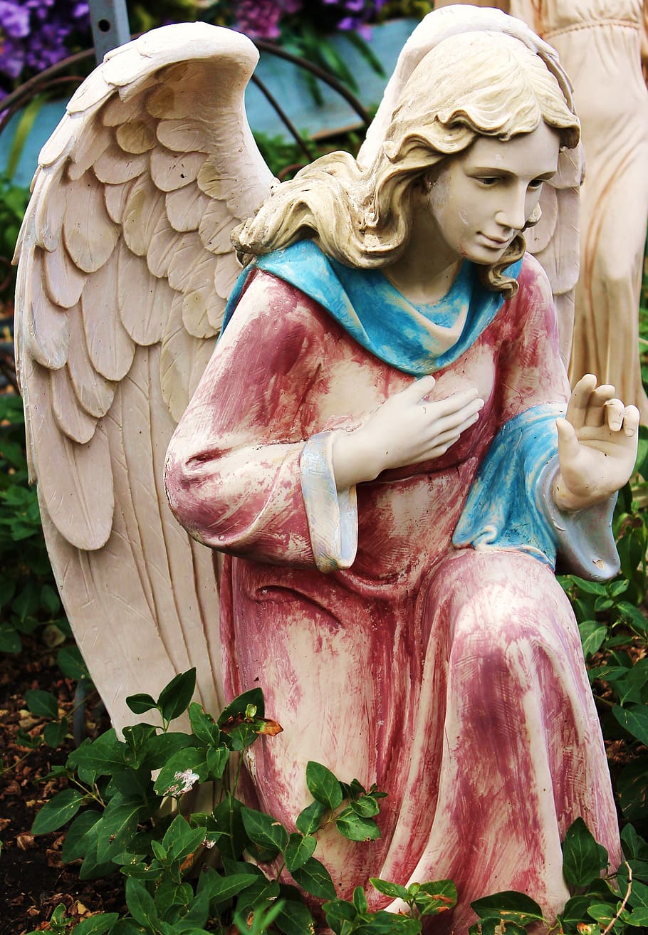 guardian angel statue, yard art, religion, garden sculpture, spiritual, HD wallpaper