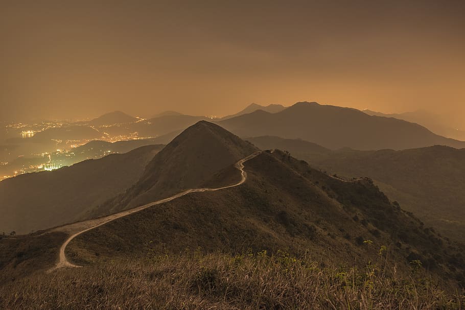 Mountain Range, Nightfall, Landscape, dusk, scenic, evening HD wallpaper