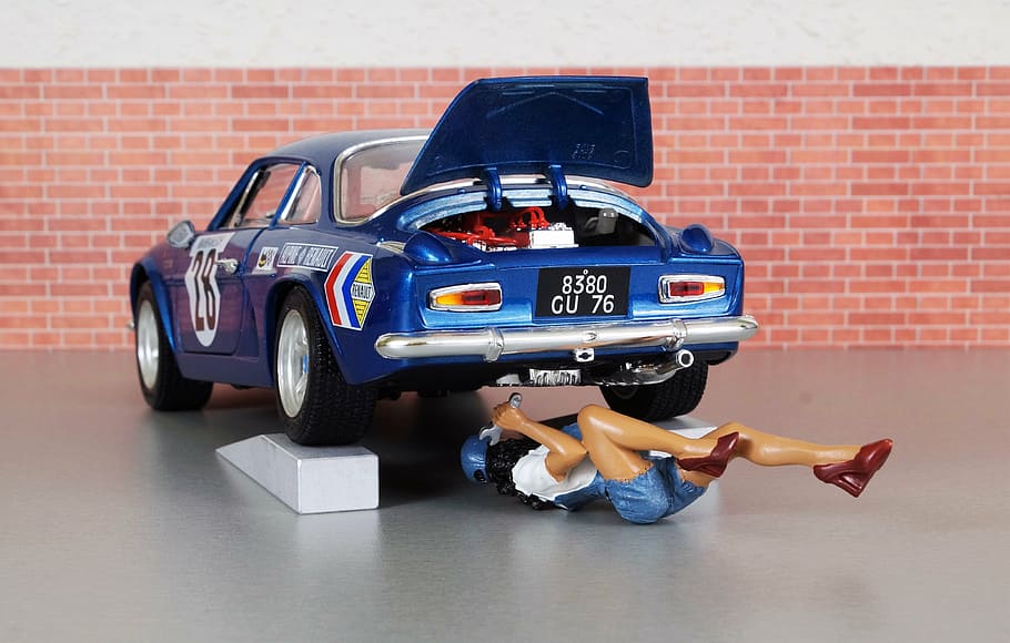 model car, renault, renault alpine, mechanic, workshop, auto HD wallpaper