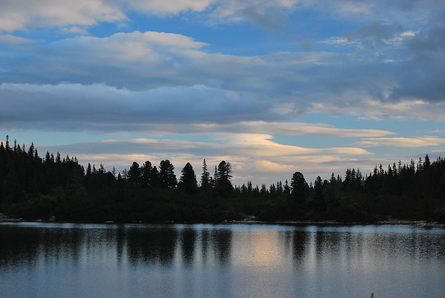 lake, water, sunset, clouds, sky, cloud - sky, tree, scenics - nature HD wallpaper