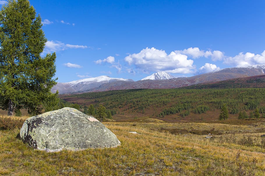 landscape, nature, travel, summer, sky, clouds, mountains, blue, HD wallpaper