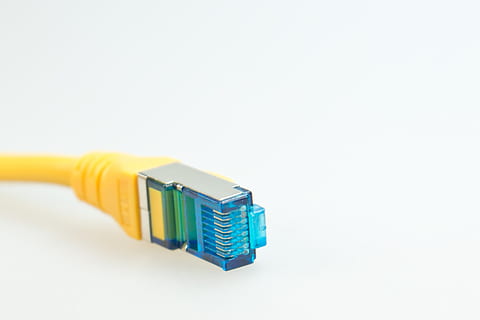 selective focus photo of yellow and blue UTP cable, network cables HD wallpaper
