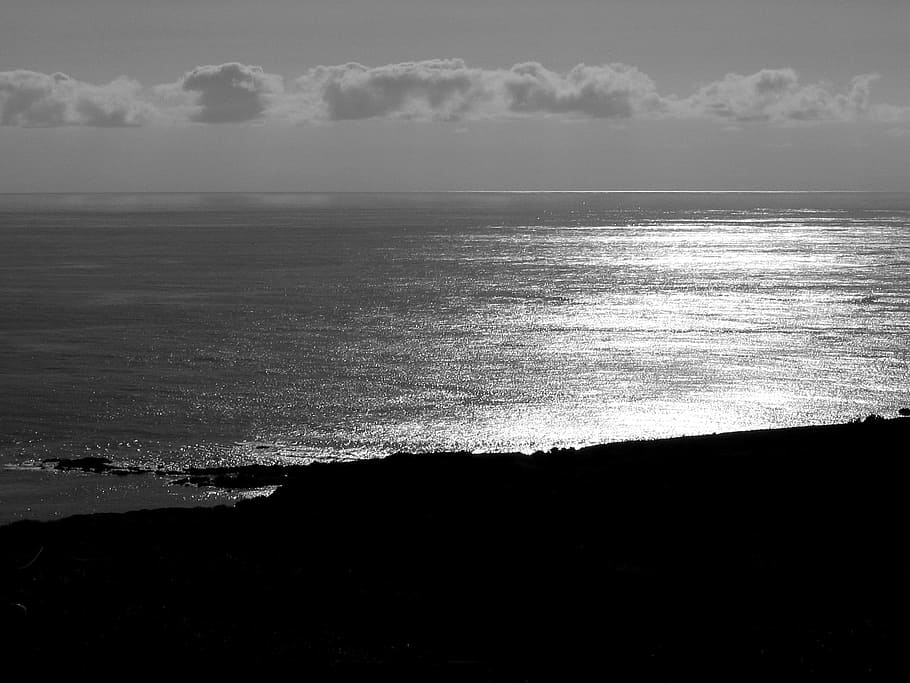 Sunset, Cloud, Island, mar, black and white, ocean, costa, sea HD wallpaper