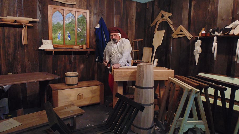 Shop, Carpenter, Medieval, people, men, wood - Material, indoors HD wallpaper