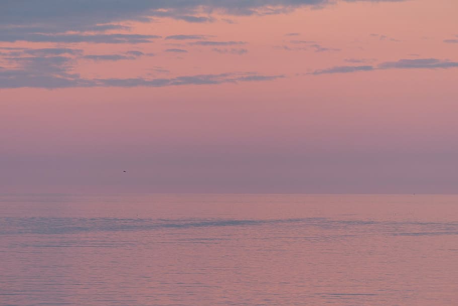 evening sky, sea, sunset, clouds, landscape, water, afterglow HD wallpaper