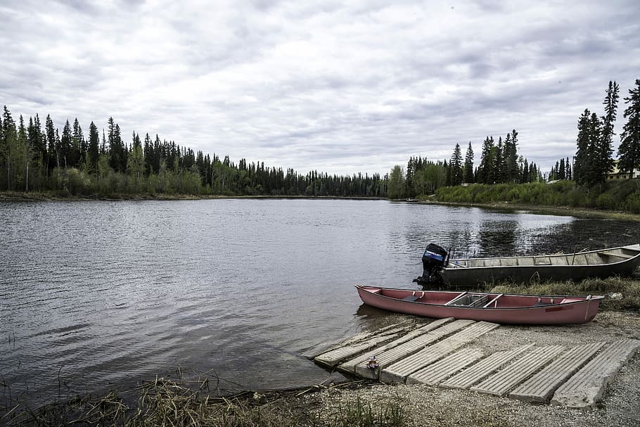 Landscape and Boat Launch at Kakisa, canada, clouds, landscapes HD wallpaper