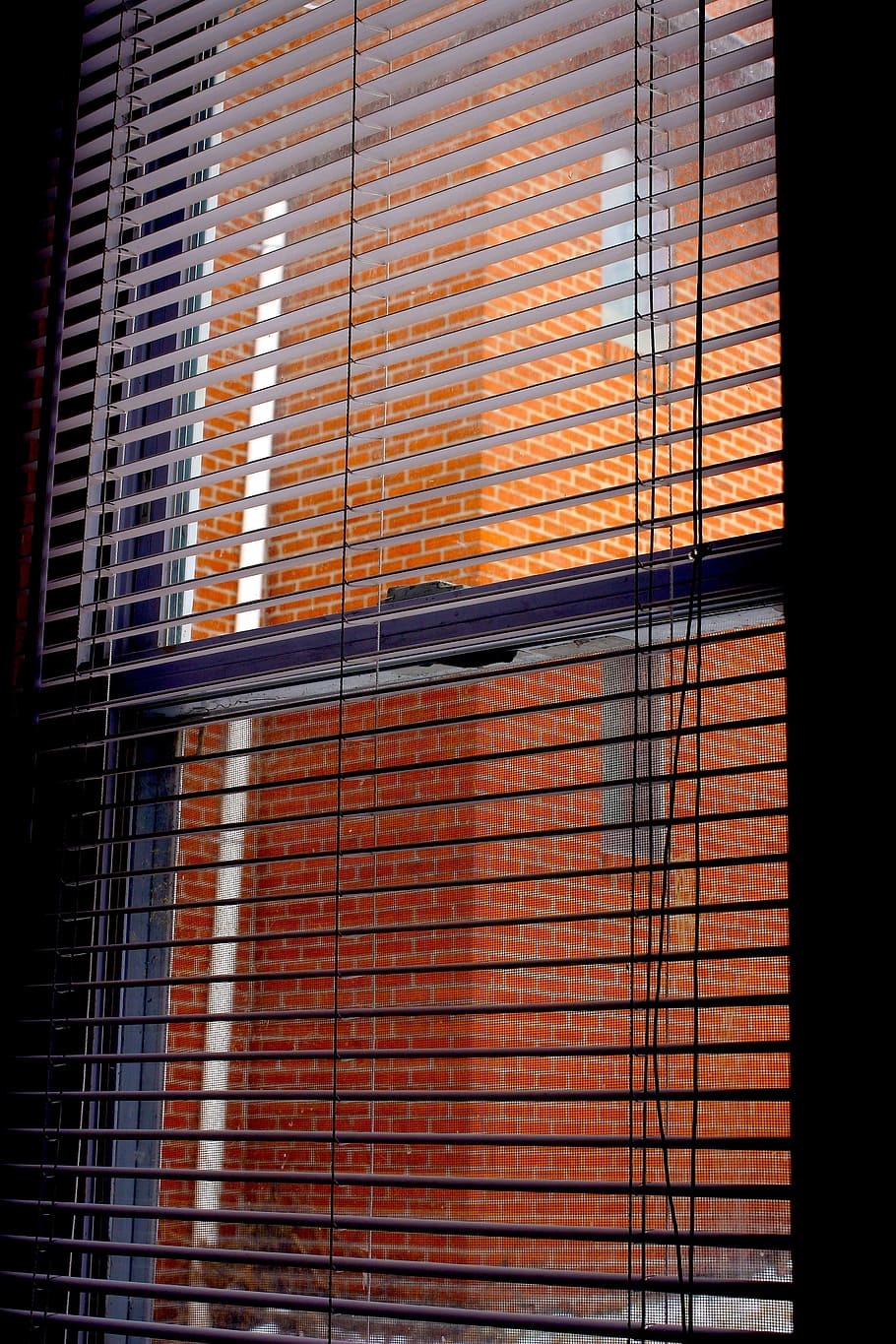 blinds, window, home, brick, outside, shade, texture, horizontal HD wallpaper