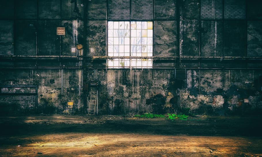 black concrete house photography, lost places, window, ruin HD wallpaper