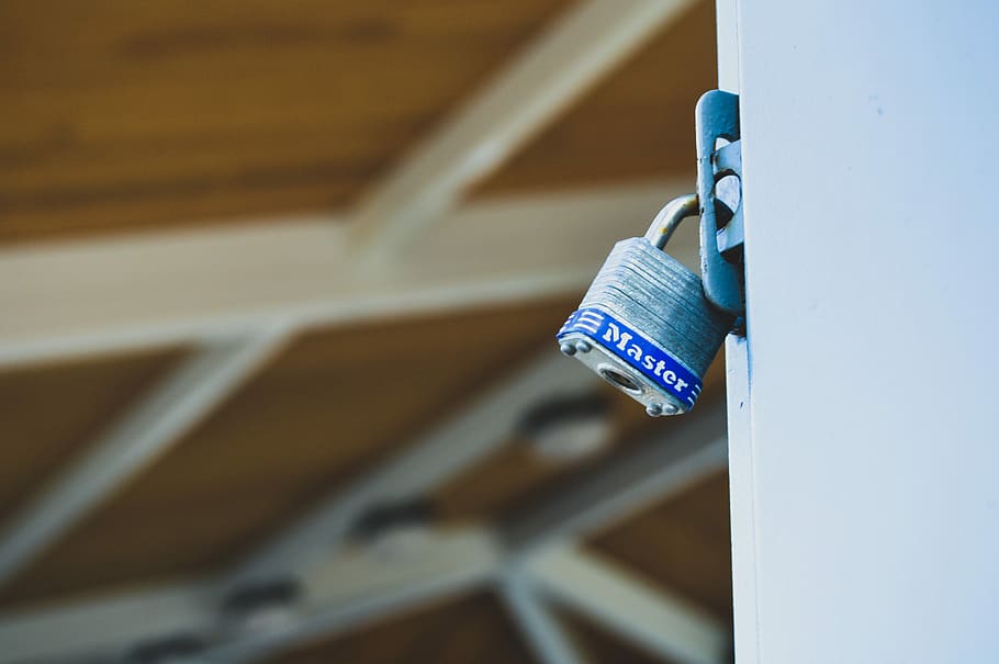 selective focus photo of gray padlock on doorway, building HD wallpaper