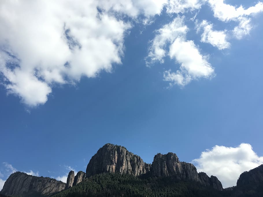 blue sky, cliff, white cloud, cloud - sky, rock, beauty in nature HD wallpaper