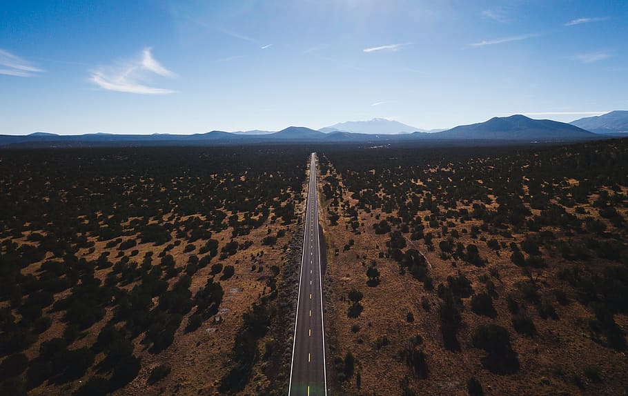 aerial photography of pathway between land, aerial photography of road surrounded by trees, HD wallpaper