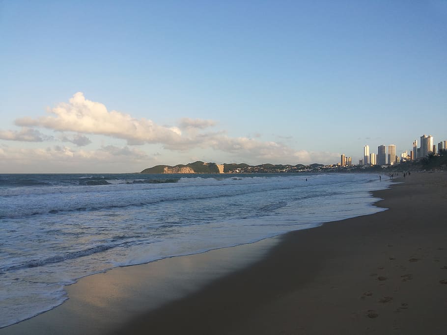 beach, beira mar, sunset, sky, sea, land, water, cloud - sky HD wallpaper