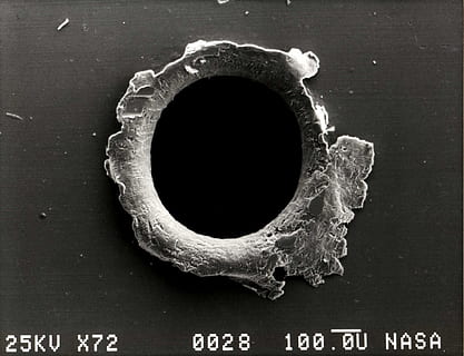 microscopic photography of hole, NASA, space junk, space debris HD wallpaper