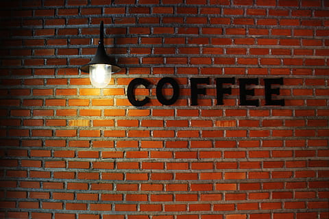 coffee signage on brown concrete wall blocks, black Coffee HD wallpaper