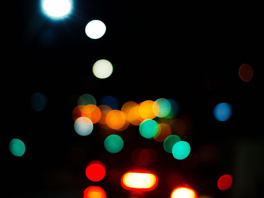 blur, blurry, bokeh, dark, lights, illuminated, night, defocused HD wallpaper