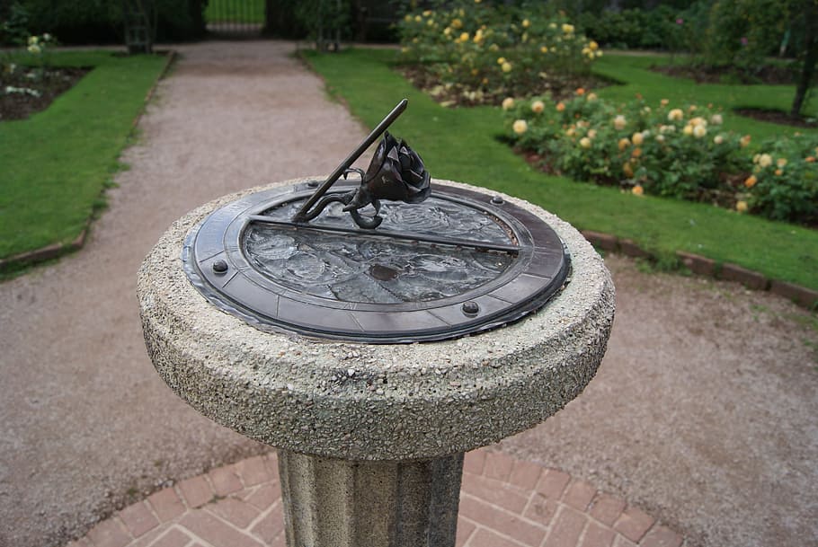 Garden, Sun Dial, Clock, Time, old, hour, rose, antique, outdoors HD wallpaper