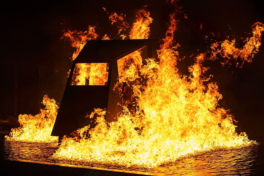 fire, flames, night, burning, hot, danger, firefighters, training HD wallpaper