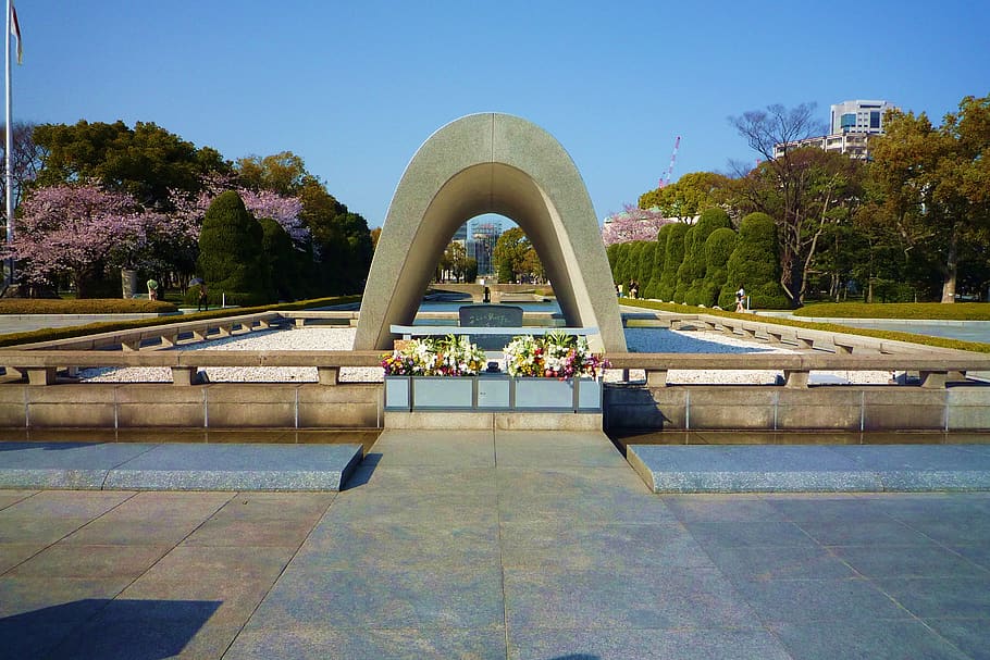 monument, japan, hiroshima, atomic bomb, architecture, plant, HD wallpaper