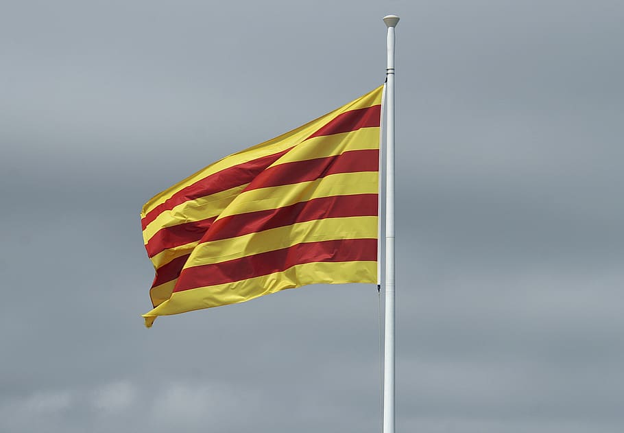 flag, catalunya, symbol, patriotism, striped, wind, no people HD wallpaper