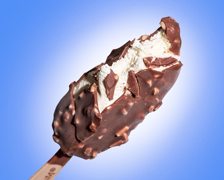 chocolate on top of Popsicle, ice cream, dessert, frozen, vanilla, HD wallpaper
