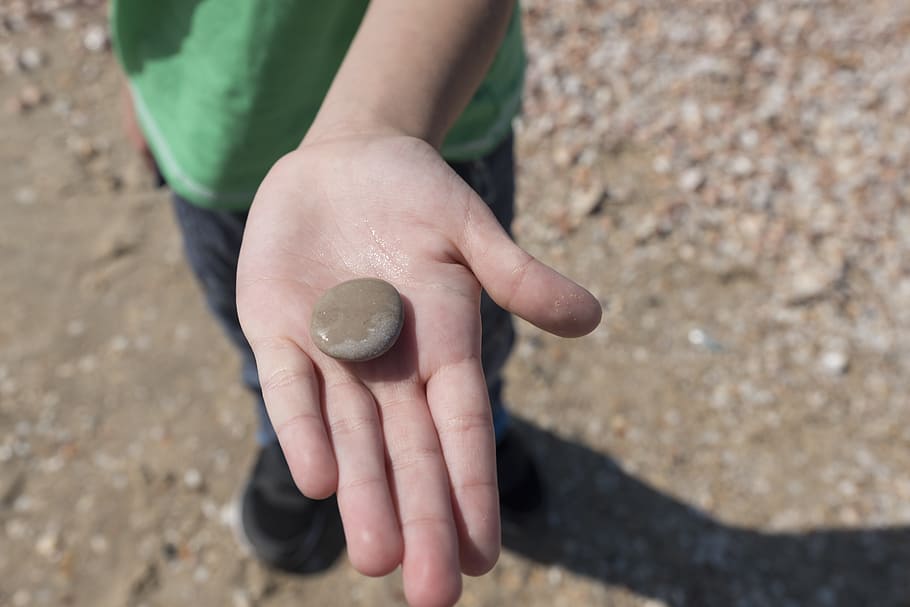 Sea, Stone, Hand, Child, Pebbles, Round, flat, hold, wet, riverside HD wallpaper
