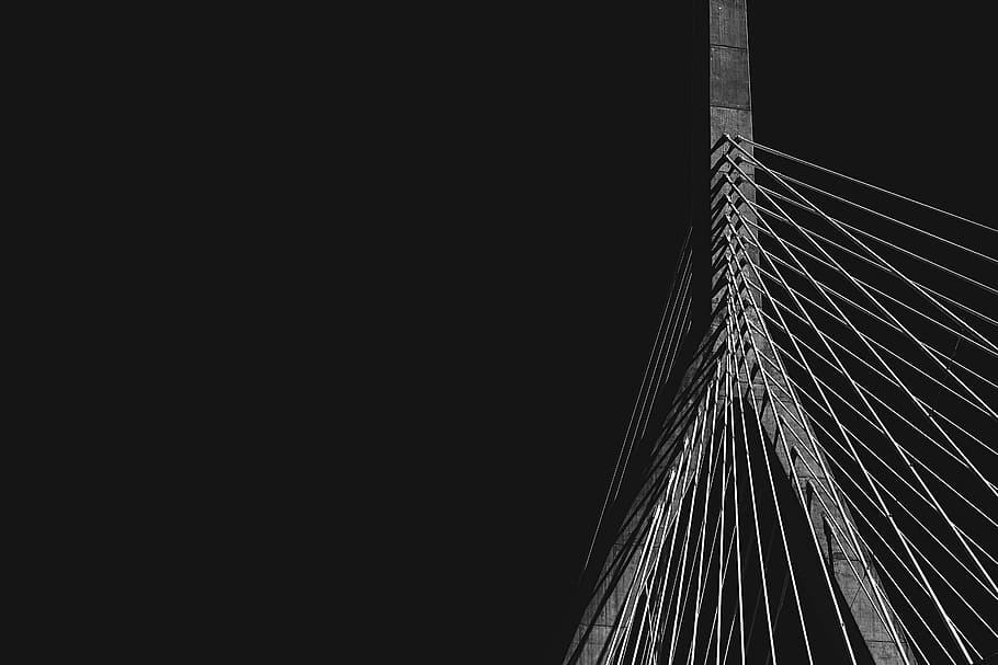 low-angle photography of concrete bridge, dark, black, white HD wallpaper