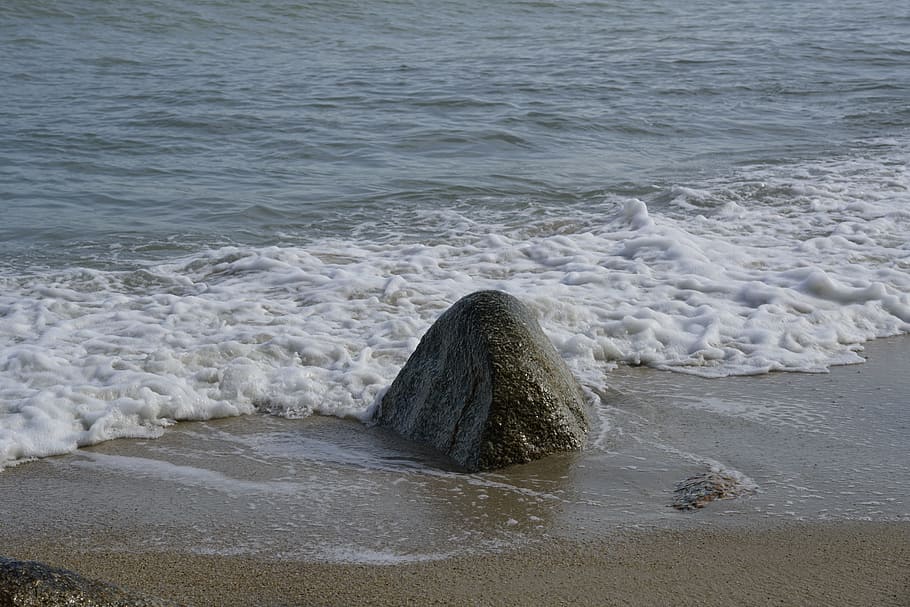 stone, rock, coast, seaside, rough, gray, granite, solid, nature HD wallpaper