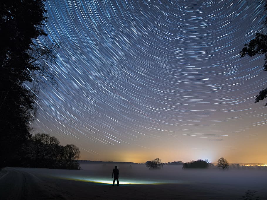 time lapse photography of stars during winter, night, light HD wallpaper