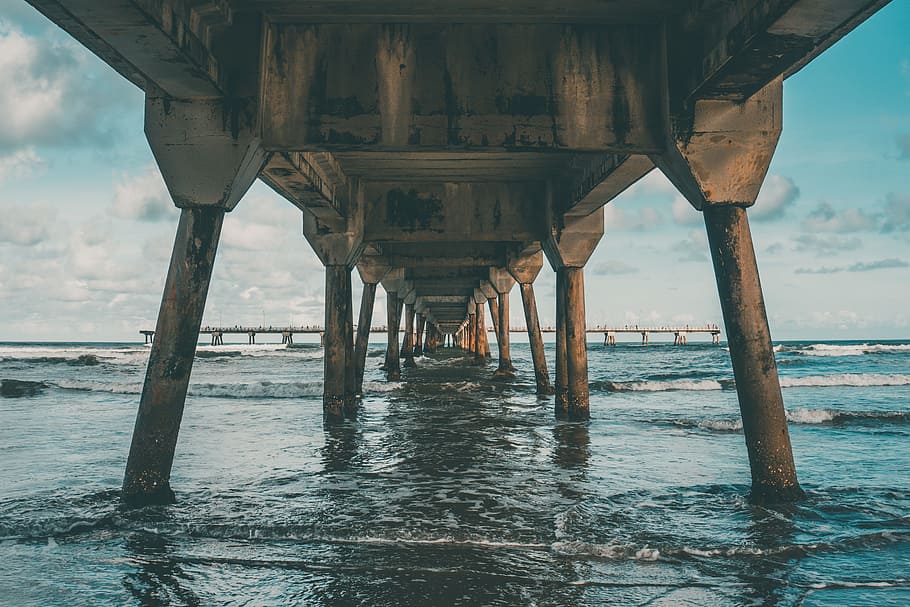 sea, sky, beach, water, coast, dock, ocean, outdoors, pier, seascape HD wallpaper