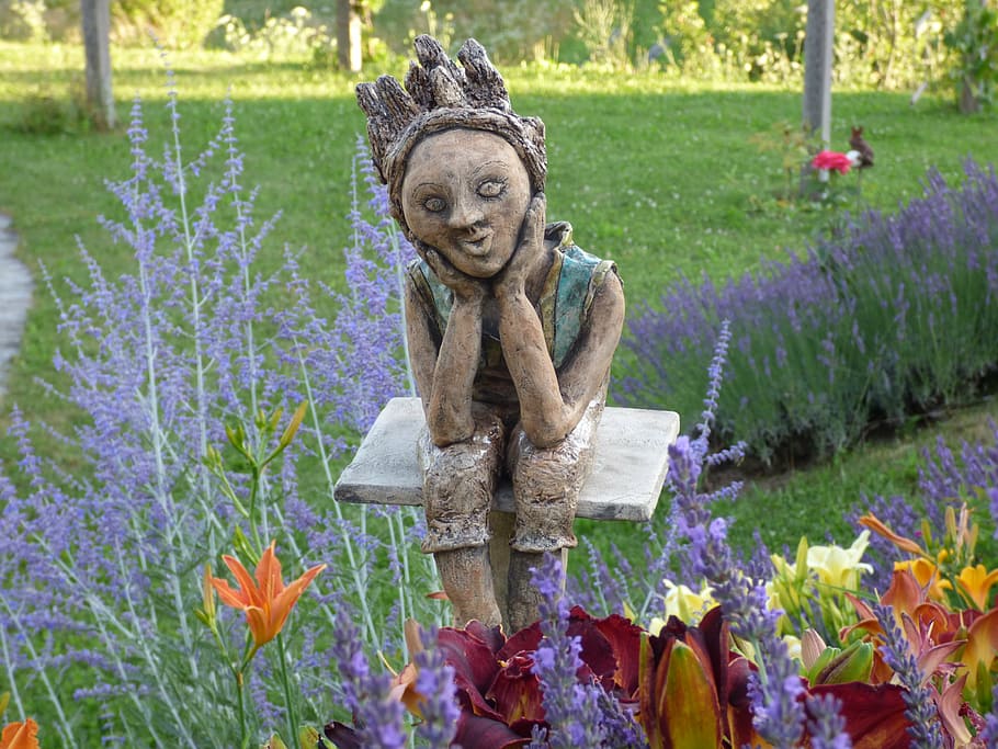 fee, lilies, lavender, elf, statue, cultures, religion, sculpture HD wallpaper