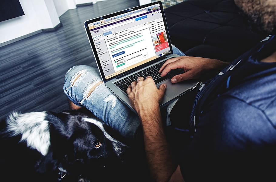 person using gray laptop during daytime, man, facebook, computer HD wallpaper