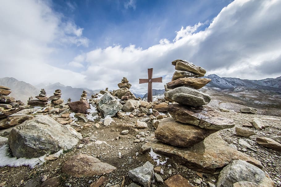 alpine, summit, mountains, stones, turret, timmelsjoch, nature HD wallpaper