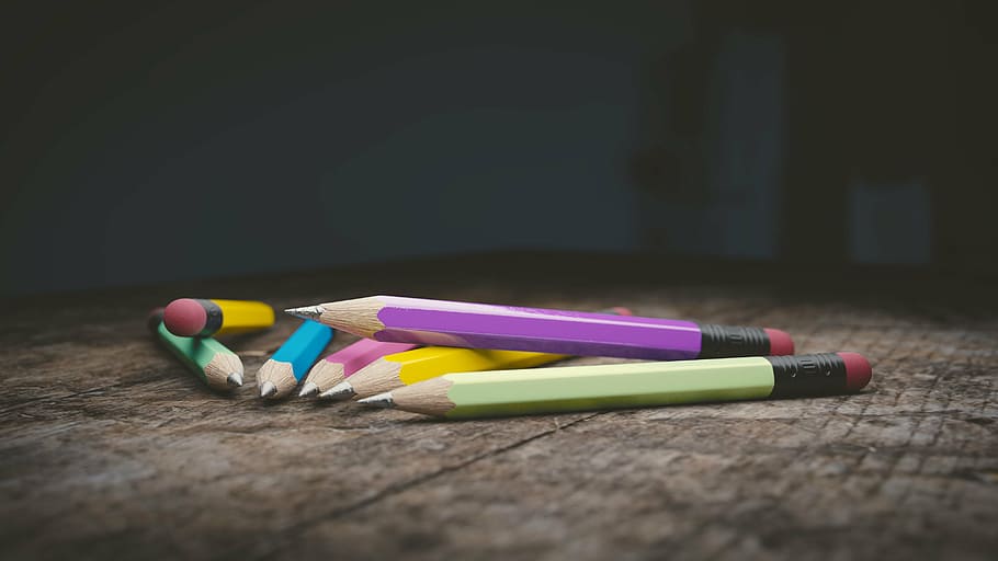 assorted-colors pencil on ground, wood pencil, education, writing, HD wallpaper