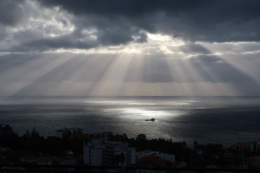 body of water near city during daytime, madeira, sky, panoramic HD wallpaper