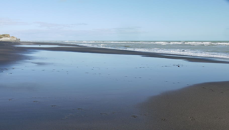 reflections, seascape, water, sky, blue, sand, surf, waves HD wallpaper