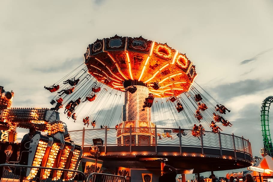 amusement ride, rides, amusement park, sky, clouds, sunset HD wallpaper