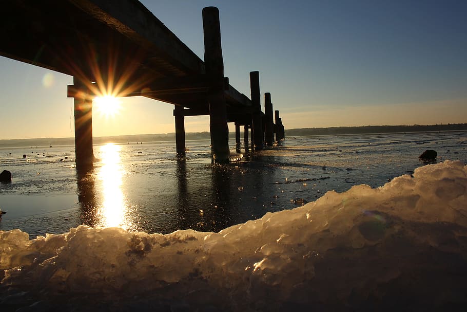 Web, Lake, Mirroring, sunset, sea, water, sunlight, beach, sky HD wallpaper