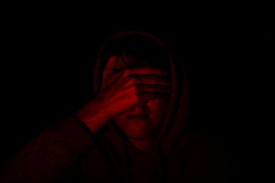 person covering face with right hand, man wearing hoodie covering its face with hand, HD wallpaper