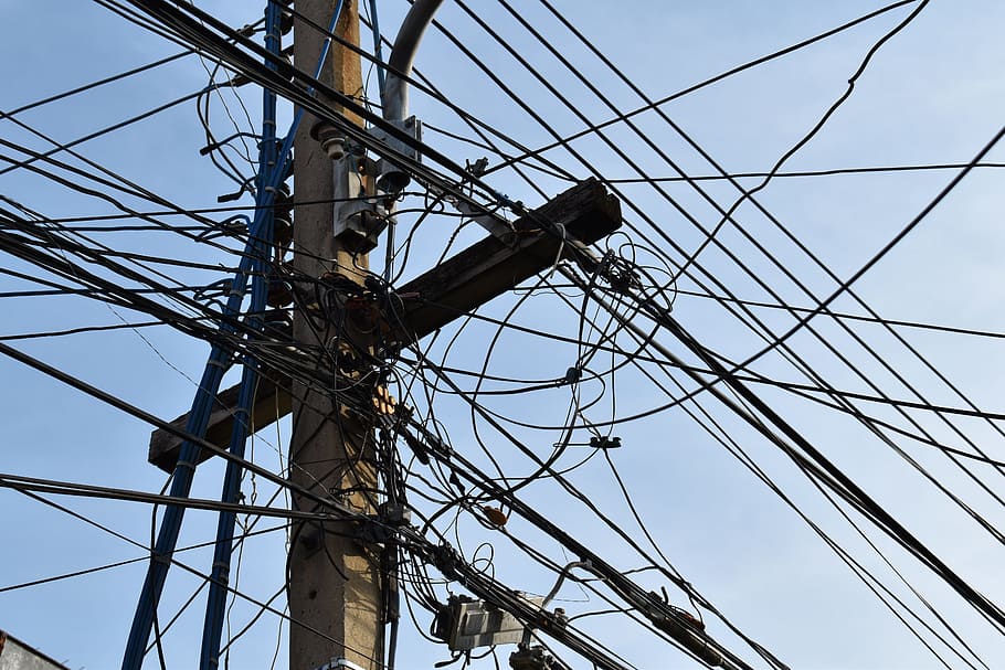 Electricity, Post, Tangle, Hot Air, electricity post, cable HD wallpaper