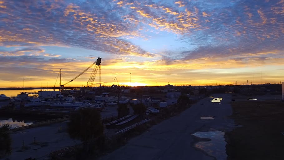 skyline, sunrise, under construction, sunset, cloud - sky, architecture HD wallpaper