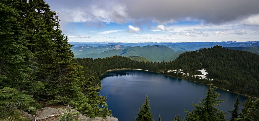 lake, landscape, mountain range, mountains, nature, outdoors HD wallpaper