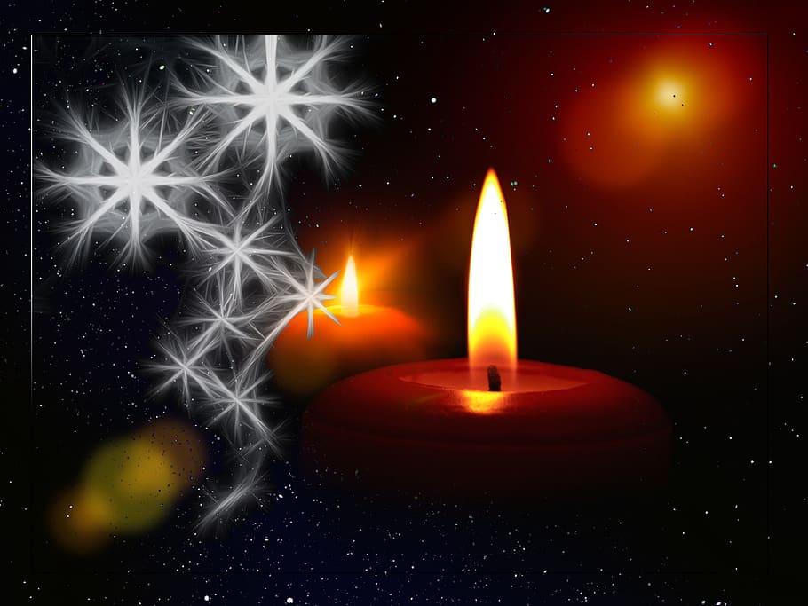 two lit candles with white light frames, candlelight, gloss HD wallpaper