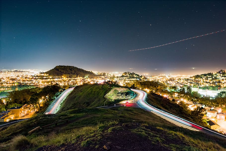 architecture, building, infrastructure, city, lights, road HD wallpaper