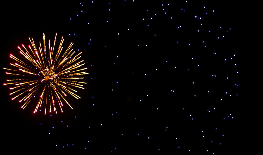 firework display, fireworks on night sky, dark, sparks, color HD wallpaper