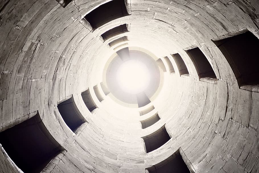 low angle photo of brown tubular tower, silo, light, tall, round HD wallpaper